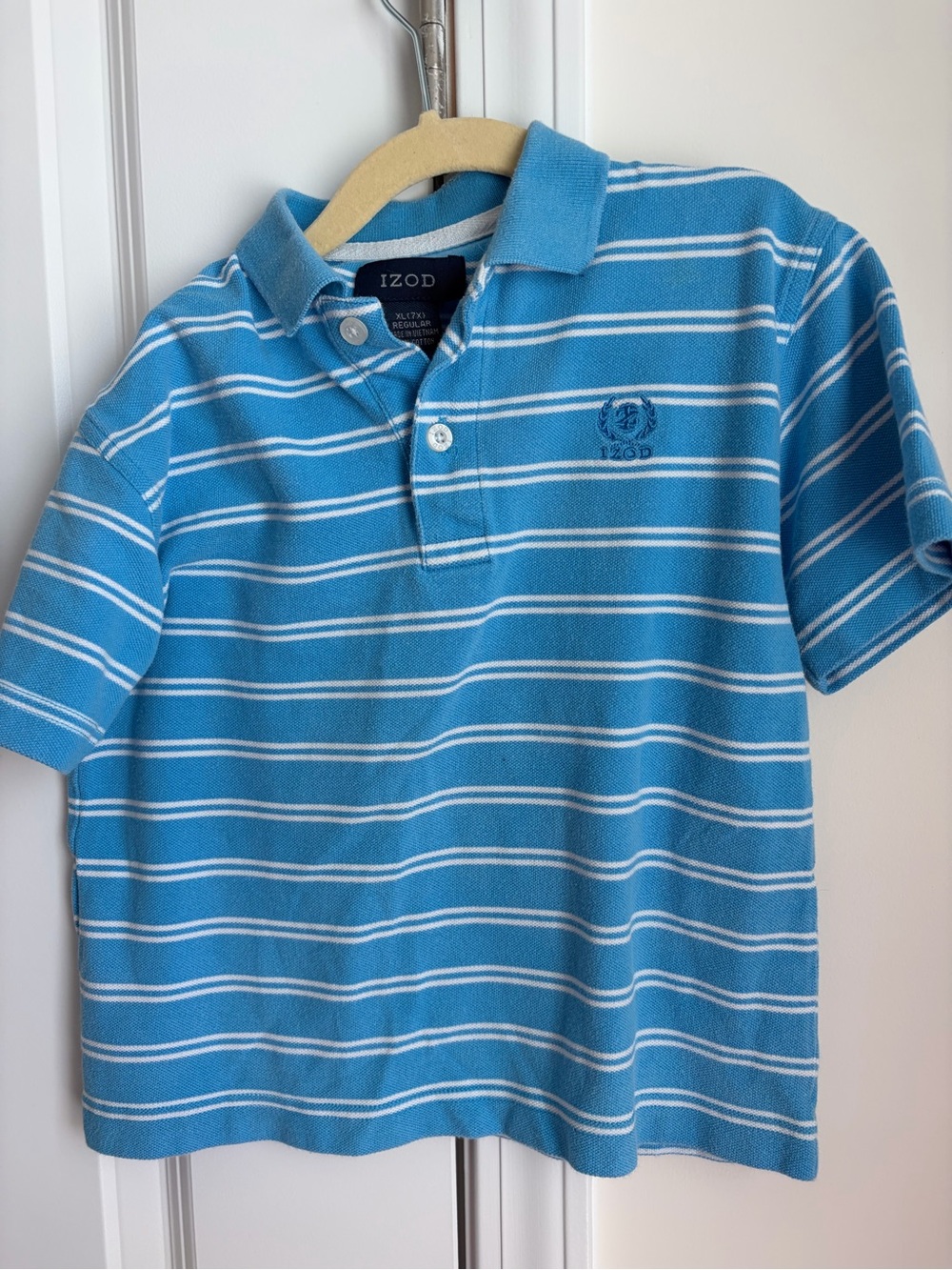 Izod Blue and White Striped Polo - Boys